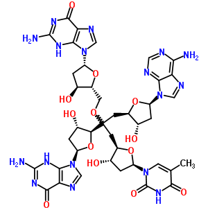 90730-73-7  1-[(2R,4S,5R)-5-[2-[(2R,3S,5R)-5-(2-amino-6-oxo-3H-purin-9-yl)-3-hydroxy-tetrahydrofuran-2-yl]-2-[[(2R,3S,5R)-5-(2-amino-6-oxo-3H-purin-9-yl)-3-hydroxy-tetrahydrofuran-2-yl]methoxy]-3-[(2R,3S,5R)-5-(6-aminopurin-9-yl)-3-hydroxy-tetrahydrofuran-2-yl]propyl